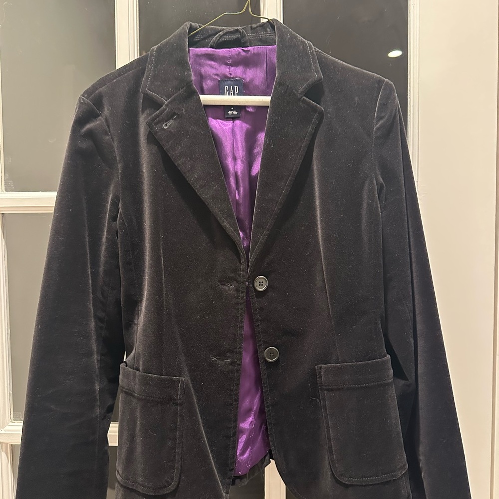 GAP Women's Dark Velvet Blazer with Purple Lining